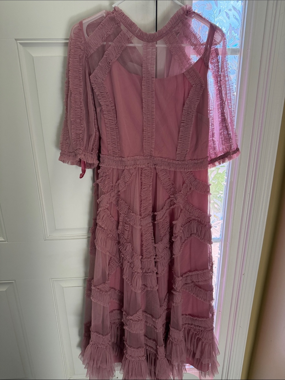 Mac Duggal Dusty Rose Ruffle Midi Dress